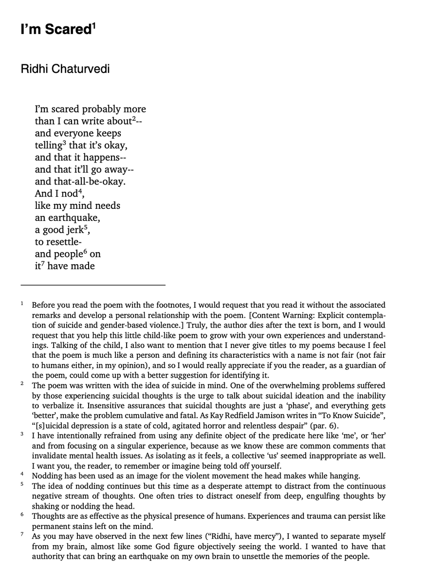 What happens when an affective #EnvHum takes on  poetic form without leaving behind the footnotes? The answer can be found in Ridhi Chaturvedi's contribution to "Climate Changes Global Perspectives" – a moving meditation on crisis as it is embodied  go.uniwue.de/423b3