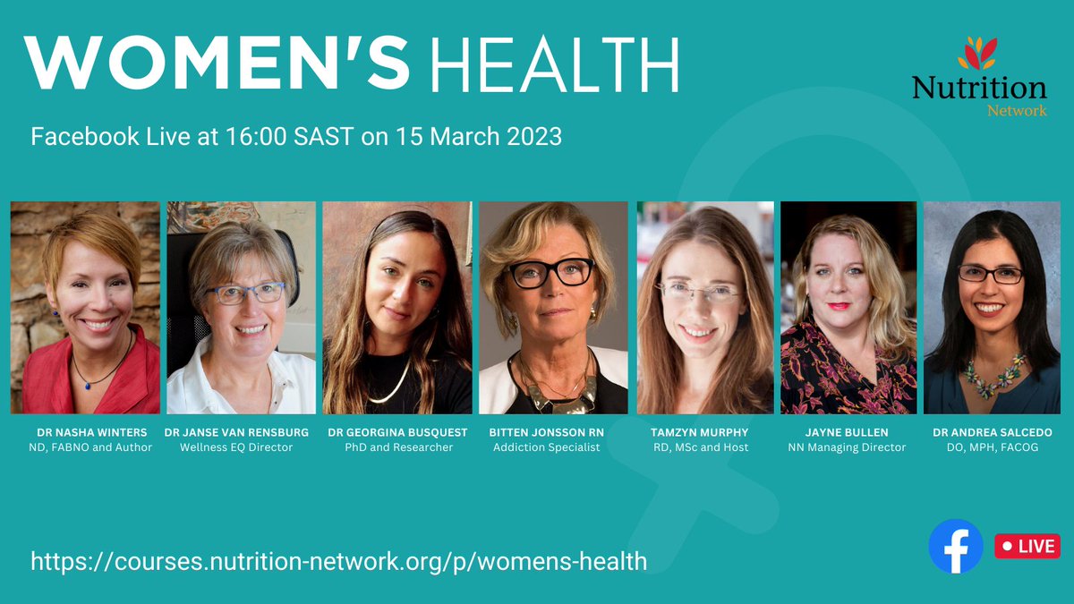 Join our Facebook Live on 15 March 2023 at 16:00 PM SAST as Nutrition Network discusses their latest up-and-coming Training on Women’s Health fb.me/e/2vq1k8VqP

Click here to enrol today bit.ly/3XfO4Lj