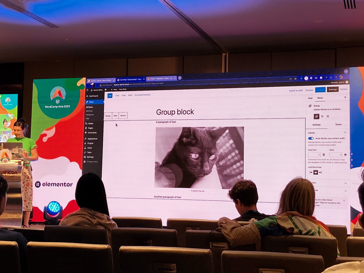 WordPress.com (@wordpressdotcom) on Twitter photo In the session “Layout, Layout, Layout” attendees learned about the Layout block from <a href="/ijayessbe/">isabel brison</a>. Plus they got to see Frederic the cat in her slides — we consider that a win! #WCAsia In the session “Layout, Layout, Layout” attendees learned about the Layout block from <a href="/ijayessbe/">isabel brison</a>. Plus they got to see Frederic the cat in her slides — we consider that a win! #WCAsia