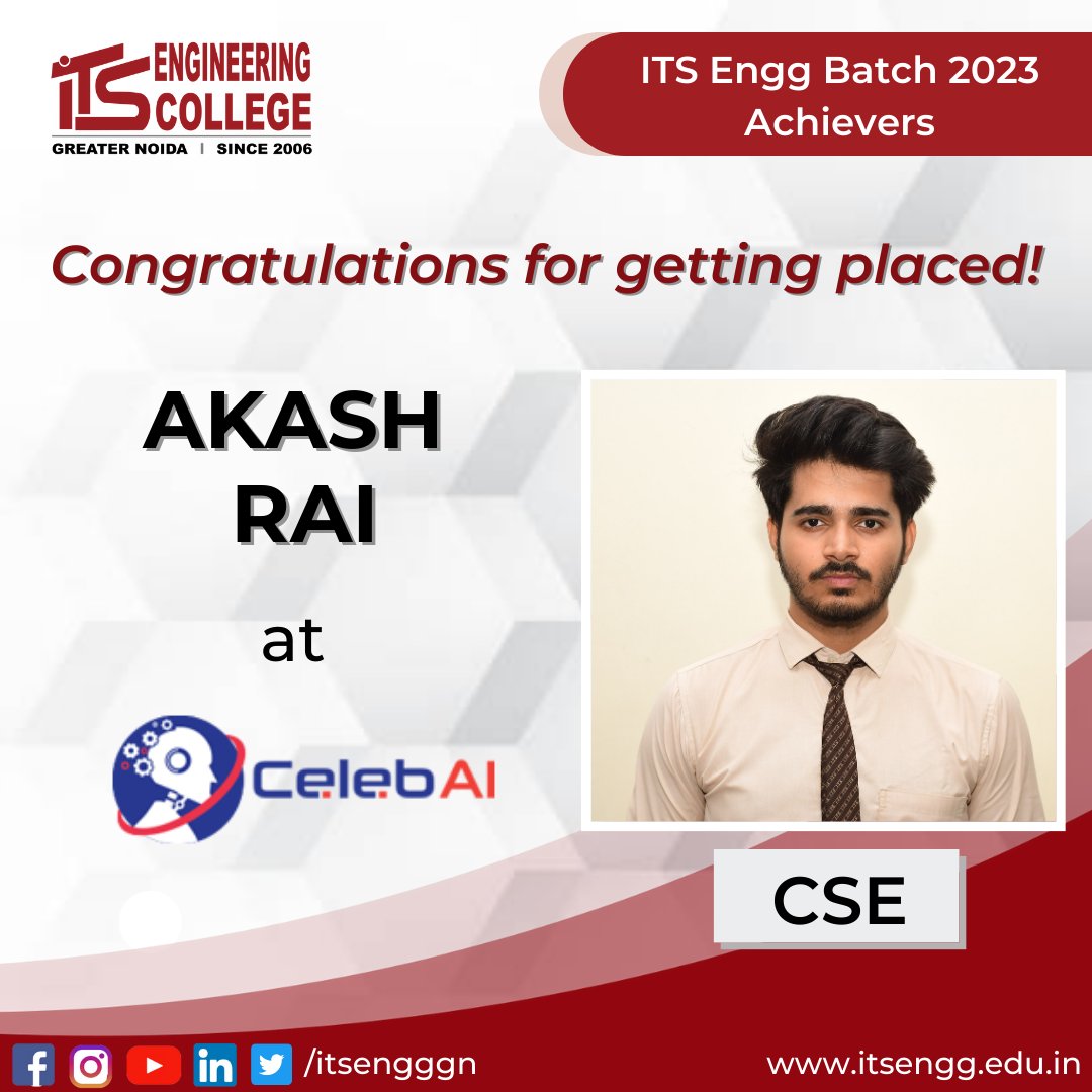 ITSEngggn's tweet photo. It is a pleasure to announce that 3 students of #BtechBatch2023- Akash Rai, Murali Ratsa & Sahil Hussain have been successfully placed in CelebAI Technologies ITS Engg. College offers their heartiest congratulations for their achievement.
#CRC #placement #itsengg #jobPlacement https://t.co/fYF8lfuyVo