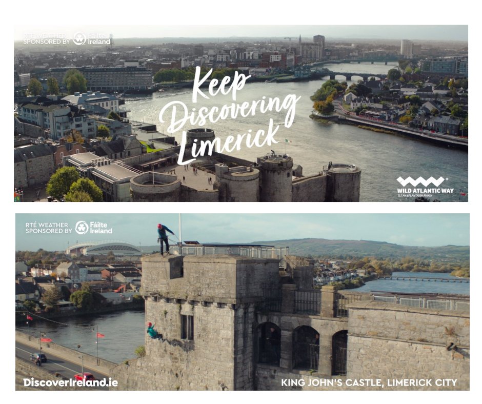 KingJohnsCastle's tweet photo. King John's Castle is delighted with the continued exposure from the RTE news weather slot ๐บ
We are so grateful to our friends at Failte Ireland for choosing us to feature as part of their #KeepDiscoveringLimerick marketing campaign ๐คฉ https://t.co/ef6aLMsdLX