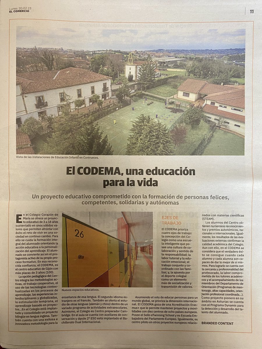 codemagijon's tweet photo. Te compartimos nuestra propuesta educativa. Hoy aparece en el diario @elcomerciodigit. Un planteamiento consistente de carácter integral comprometido con la atención a las diferencias individuales del alumnado. #SomosCodema @cmfsantiago @ETCMFSANTIAGO @PedagogicosS @EC_Asturias https://t.co/KJURCe5ahK