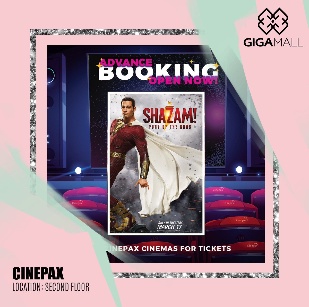 Book your tickets Now by visiting the Cinepax located on the second floor.
#gigamall #gigagroup #shoppingmall #shopping #cinepax #cinepaxgigamall #cinema #movies #films #newrelease #bookingopen #shazam #shazamtickets #shazamincinepax #shazamincinema #WTCPAK