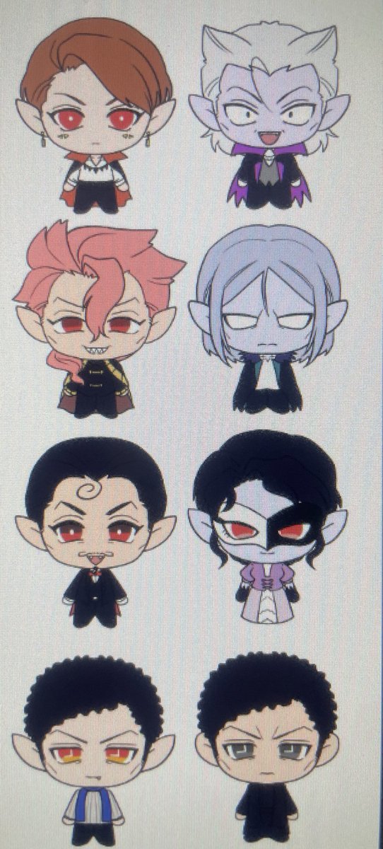 multiple boys pointy ears red eyes black hair 6+boys chibi colored skin  illustration images