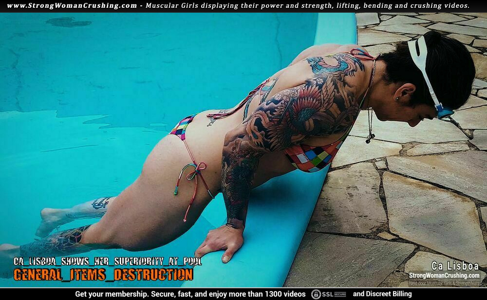 CrushingWoman's tweet photo. Ca Lisboa shows her superiority at pool-20230220-102501 https://t.co/P2bQNIbuHa #GeneralItemsDestruction #featsofstrength #筋肉女子 #flexfriday https://t.co/zr4z58QLti