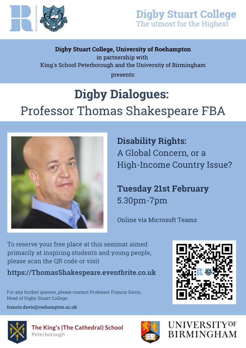 TOMMORROW online only ( 21st February ) at 5.30pm Prof Thomas Shakespeare FBA  on global disability Rights. Free via the link below .  <a href="/pmounstephen/">Philip Mounstephen</a> <a href="/politicsastar/">Ben Fuller</a> @Power2InspireUK <a href="/cbmWorldwide/">CBM Christian Blind Mission</a> <a href="/Tanni_GT/">Tanni Grey-Thompson</a> @AnthonyGReddie <a href="/AnthonyMcClaran/">Anthony McClaran</a> <a href="/proinsias87/">Francis Campbell</a> <a href="/NotreDame/">University of Notre Dame</a> <a href="/JuddBirdsall/">Judd Birdsall</a>
