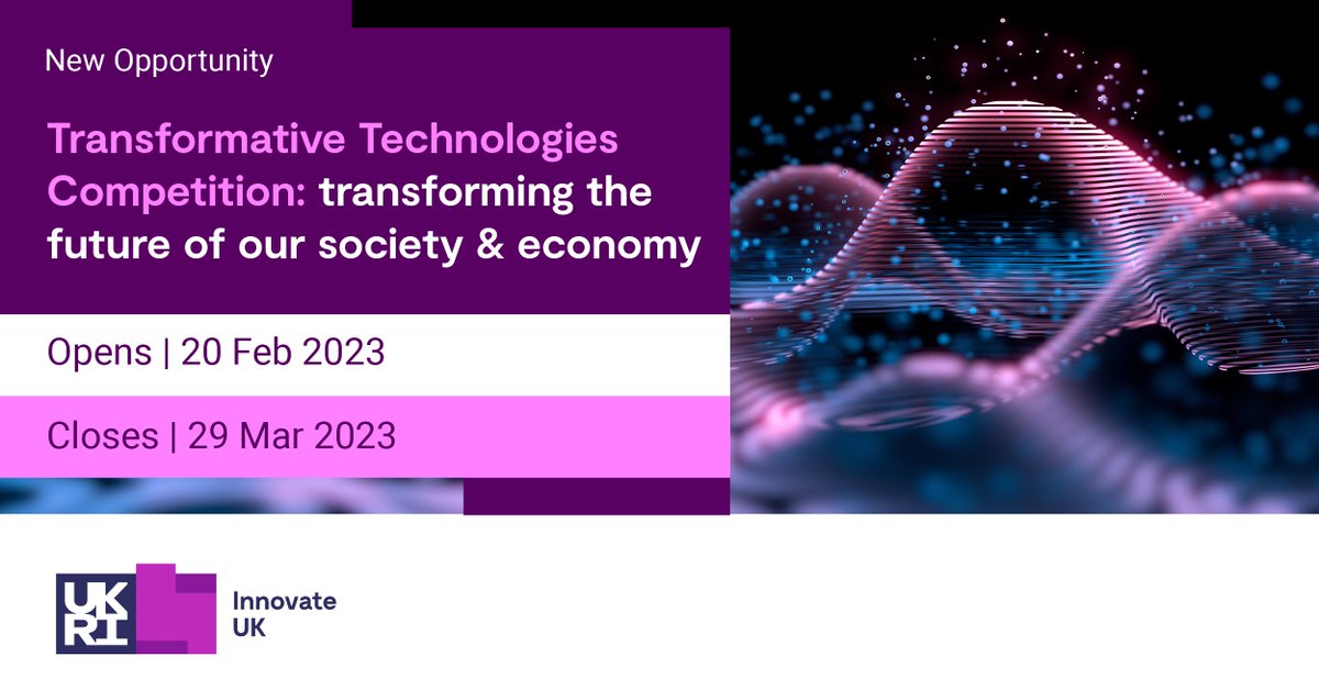 Small or micro business in #Semiconductors, Future #Telecoms, #AI, #EngineeringBiology, #Quantum or Sustainable #Materials &amp; #Manufacturing? Never been funded by <a href="/innovateuk/">Innovate UK</a>? The £20m Transformative Technologies competition could be for you.

🟣 More here: bit.ly/3YLJlSW