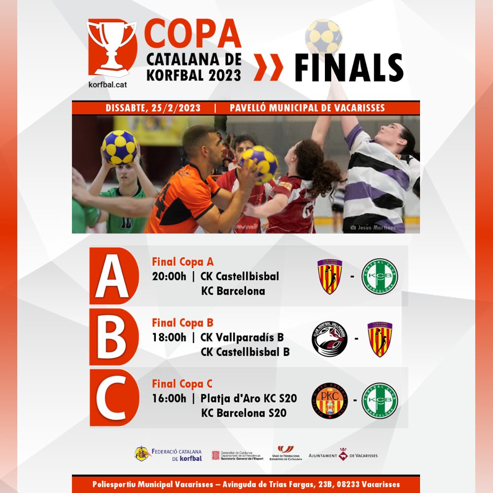 El compte enrere per a les Finals de la Copa Catalana de #Korfbal 2023 a Vacarisses ja ha començat! El proper dissabte 25 de febrer, us hi esperem a tots i a totes per gaudir d'aquestes sempre emocionants finals! 💪 #CopaCatalana2023 #Korfball

📰 korfbal.cat/?p=11770
