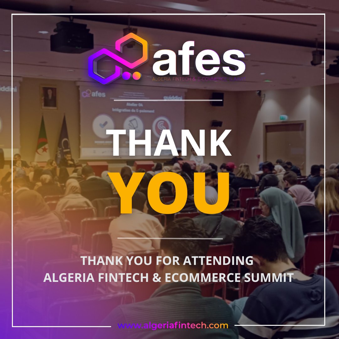 نتقدم اليوم بكلمة شكر خالصة لجميع المشاركين من  شركاء و منظمين و محاضرين الذين شاركوا في ملتقى الجزائر للتكنولوجيا المالية و التجارة الإلكترونية. فمن خلال تعاونكم ودعمكم المستمر، تم تحقيق نجاح كبير في تنظيم هذا الملتقى
نأمل أن يستمر هذا التعاون الجميل والتفاعل الإيجابي