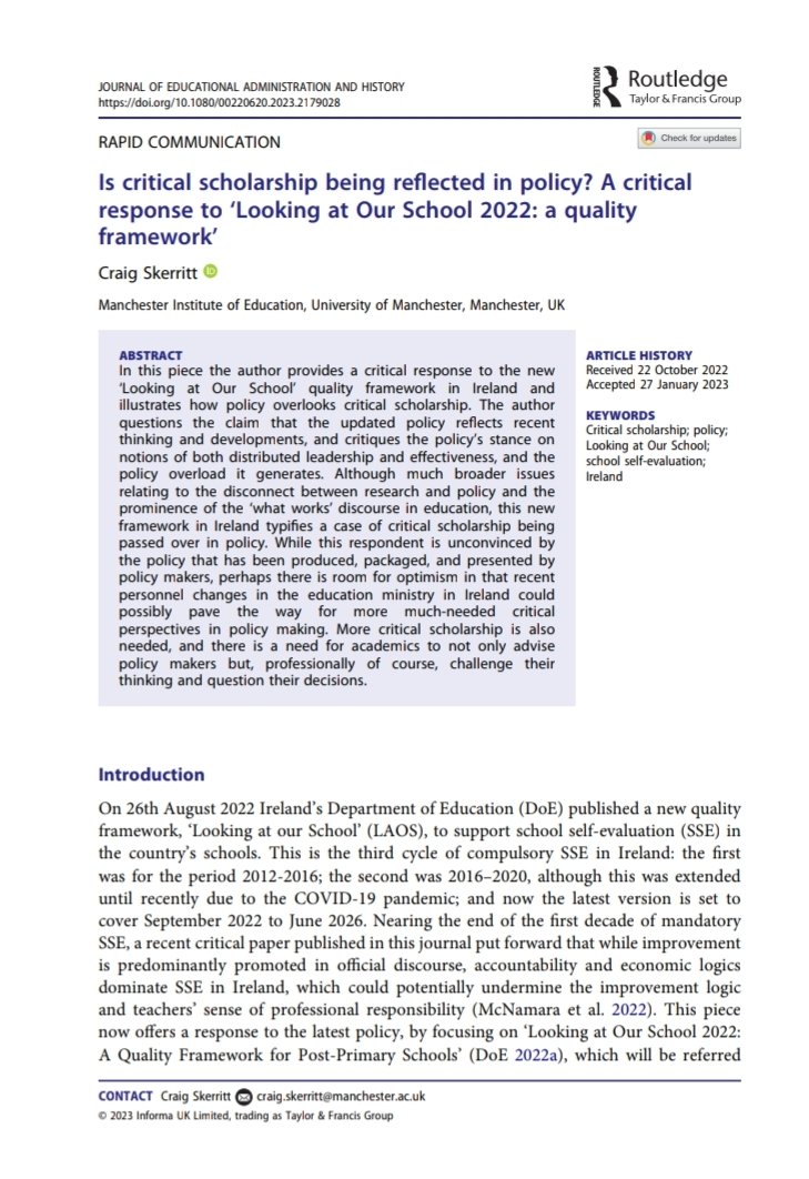 Craig Skerritt (@craigskerritt) on Twitter photo A critical response to LAOS 2022
New paper published in Journal of Educational Administration & History: tandfonline.com/doi/full/10.10…
@JEAH_Editors <a href="/celp_uom/">CELP Research Group</a> <a href="/EducationUoM/">Manchester Institute of Education (MIE)</a> <a href="/OfficialUoM/">The University of Manchester</a> A critical response to LAOS 2022
New paper published in Journal of Educational Administration & History: tandfonline.com/doi/full/10.10…
@JEAH_Editors <a href="/celp_uom/">CELP Research Group</a> <a href="/EducationUoM/">Manchester Institute of Education (MIE)</a> <a href="/OfficialUoM/">The University of Manchester</a>