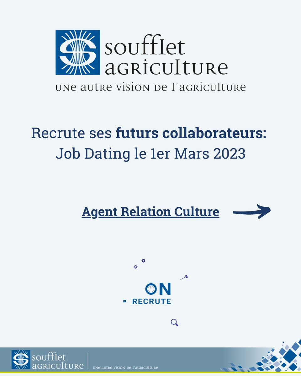 Soufflet_Agri's tweet photo. [🎯 JOB DATING 1️⃣ MARS]

🔎Agent Relation Culture.

⏩ Développez et gérez vos clients.
⏩ Travaillez avec des experts métiers.
⏩ Organisez votre activité commerciale.

❔Intéressé(e) par notre offre pour le #jobdating?

Postulez ➡ https://t.co/unSRdEqvh9

#Job #agriculture https://t.co/lnpqcuS7Xb