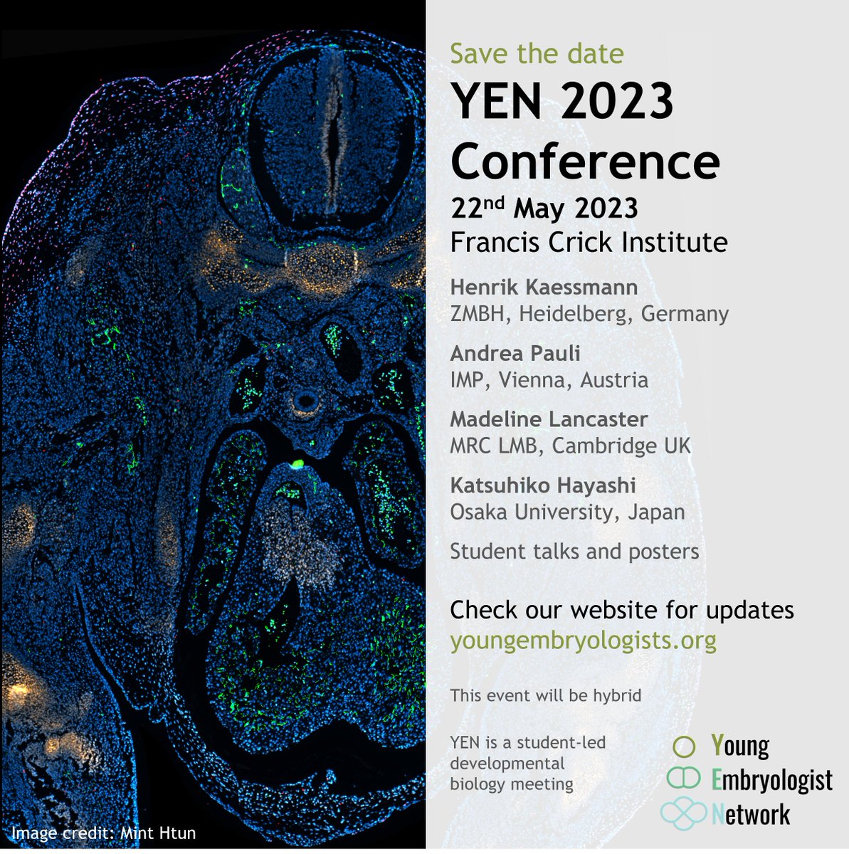 Young Embryologist Network (@yen_community) on Twitter photo 📢Registration is now open for #YEN2023 📢youngembryologists.org/yen-2023/ Attendance is free! Submit your abstract to share your work with other early career researchers. Looking forward to meeting you on the 22nd May 2023 in London <a href="/TheCrick/">The Francis Crick Institute</a> 📢Registration is now open for #YEN2023 📢youngembryologists.org/yen-2023/ Attendance is free! Submit your abstract to share your work with other early career researchers. Looking forward to meeting you on the 22nd May 2023 in London <a href="/TheCrick/">The Francis Crick Institute</a>