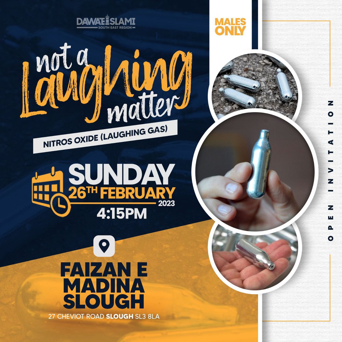 AskMyDoc Slough Lead Dr Hussain Mahmood is working with local police and community organisations to deliver this important event: 

Not a Laughing Matter - Nitros Oxide (laughing gas)

🗓 Sunday 26th Feb
⏰ 4:15pm
📍 Faizan E Madina, Slough, SL3 8LA