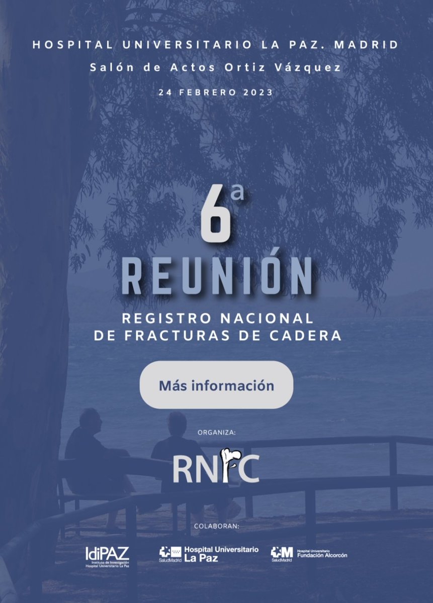 Estamos muy orgullosos de que nuestro Hospital sea la sede el próximo viernes de la 6a Reunión anual del Registro Nacional de Fracturas de Cadera.
bsj.servicioapps.com/w/6o-encuentro…
Aun hay plazas.
Os esperamos.
<a href="/RNFCadera/">Registro Nacional de Fracturas de Cadera</a> <a href="/SEFRAOS_/">SEFRAOS</a> <a href="/somosbsj/">BSJ</a> <a href="/LaPaz2030/">Hospital La Paz 2030</a> <a href="/GeriatriaLaPaz/">Geriatría Hospital U. La Paz</a>