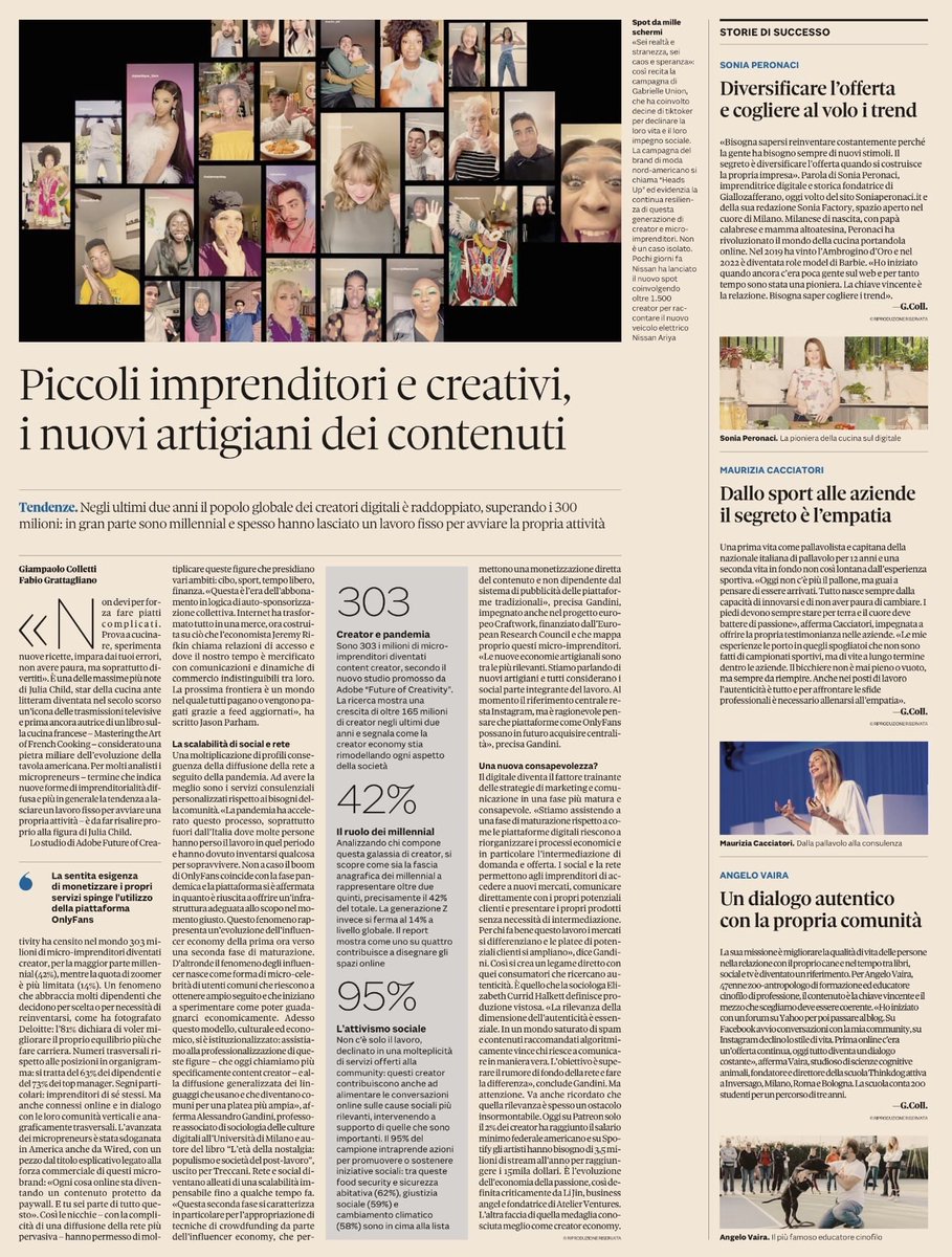 Su @sole24ore di oggi potete trovare alcuni miei pensieri sulla Creator Economy e i cosiddetti 'micropreneurs'. Si va da OnlyFans alle nuove economie artigianali che studiamo nel progetto CRAFTWORK @ERC_Research @LaStatale. Grazie a @gpcolletti @ilgrattacapo! Check it out 👇