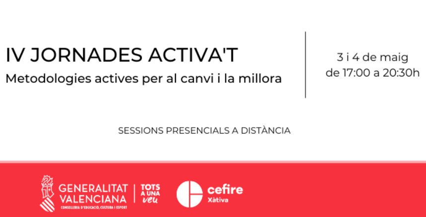 Los días 3 y 4 de mayo tendré el privilegio de compartir espacio con <a href="/isaacguerrerop/">Isaac Guerrero</a>, <a href="/kikeguerrerot/">Kike - Enrique Guerrero -</a>, <a href="/rosaliarte/">Rosa Liarte Alcaine</a>, <a href="/imgende/">Ingrid Mosquera</a> y <a href="/soyjujo_juanjo/">ℙ𝕣𝕠𝕗𝕖 𝕁𝕦𝕛𝕠🌱</a> en las IV Jornades Activa't promovidas por el CEFIRE de Xàtiva. ¿Nos acompañas? cefire.edu.gva.es/sfp/index.php?…  <a href="/GVA_Cefire/">Formació, Innovació i Recursos per al Professorat</a>