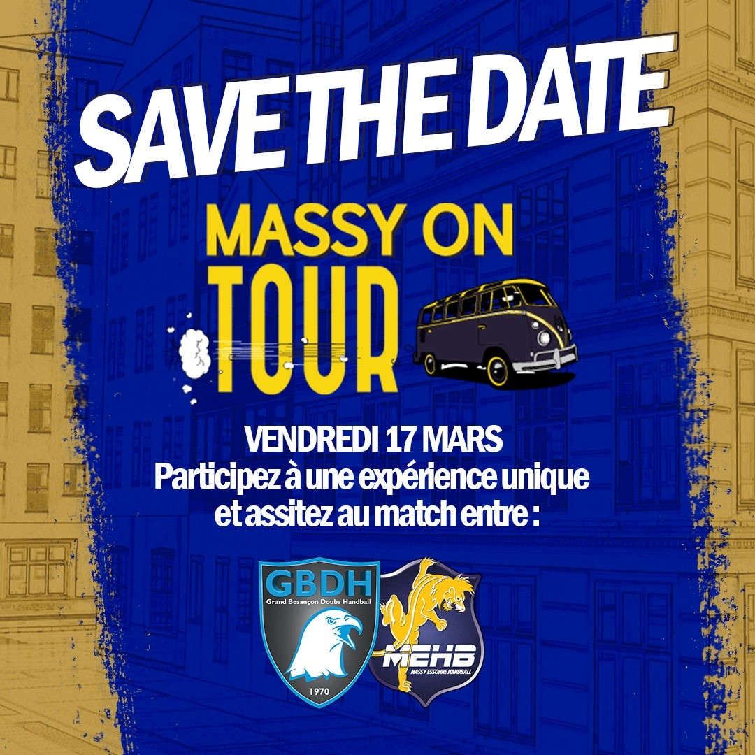Ville de Massy (@villedemassy) on Twitter photo #Handball | 🏐Amateurs ou passionnés de handball ? Le <a href="/MEHB_officiel/">Massy Essonne Handball</a> vous propose une aventure unique avec son équipe : une journée à Besançon, pour vivre les coulisses d'un match et partager de vrais moments de convivialité. 😍
📅 17 mars
+d'infos ▶️ bit.ly/3iVn85n #Handball | 🏐Amateurs ou passionnés de handball ? Le <a href="/MEHB_officiel/">Massy Essonne Handball</a> vous propose une aventure unique avec son équipe : une journée à Besançon, pour vivre les coulisses d'un match et partager de vrais moments de convivialité. 😍
📅 17 mars
+d'infos ▶️ bit.ly/3iVn85n
