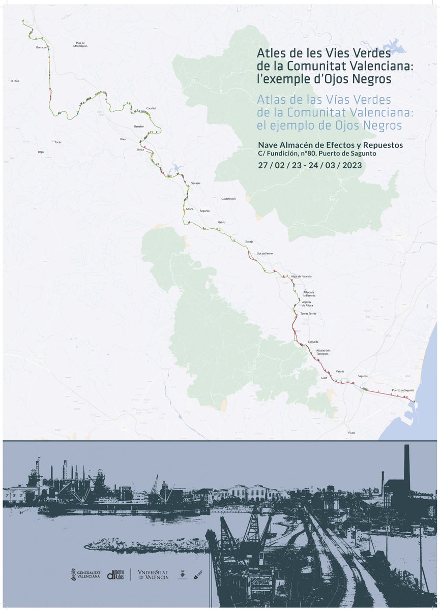 fcvportdesagunt's tweet photo. Inauguració de l'exposició "Atles de les Vies Verdes de la Comunitat Valenciana: l'exemple d'Ojos Negros" realitzada per @CatedraRibes @GVAterritori 
🗓️22 de febrer. 17:30 h
📍Nau Magatzem d'Efectes i Recanvis. C/ Fundició, núm. 80 
#patrimonioindustrial #viaverde #ojosnegros https://t.co/INodlLTDbI