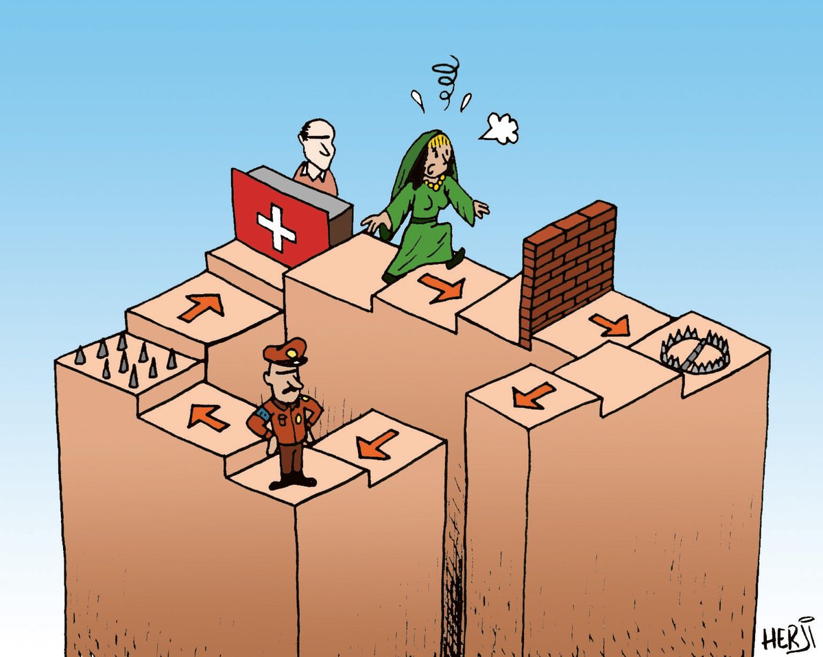 La Suisse multiplie les bâtons dans les roues des Afghan.e.s qui fuient les talibans.

Mon dessin pour la revue Vivre Ensemble d'<a href="/asile_ch/">asile.ch</a>