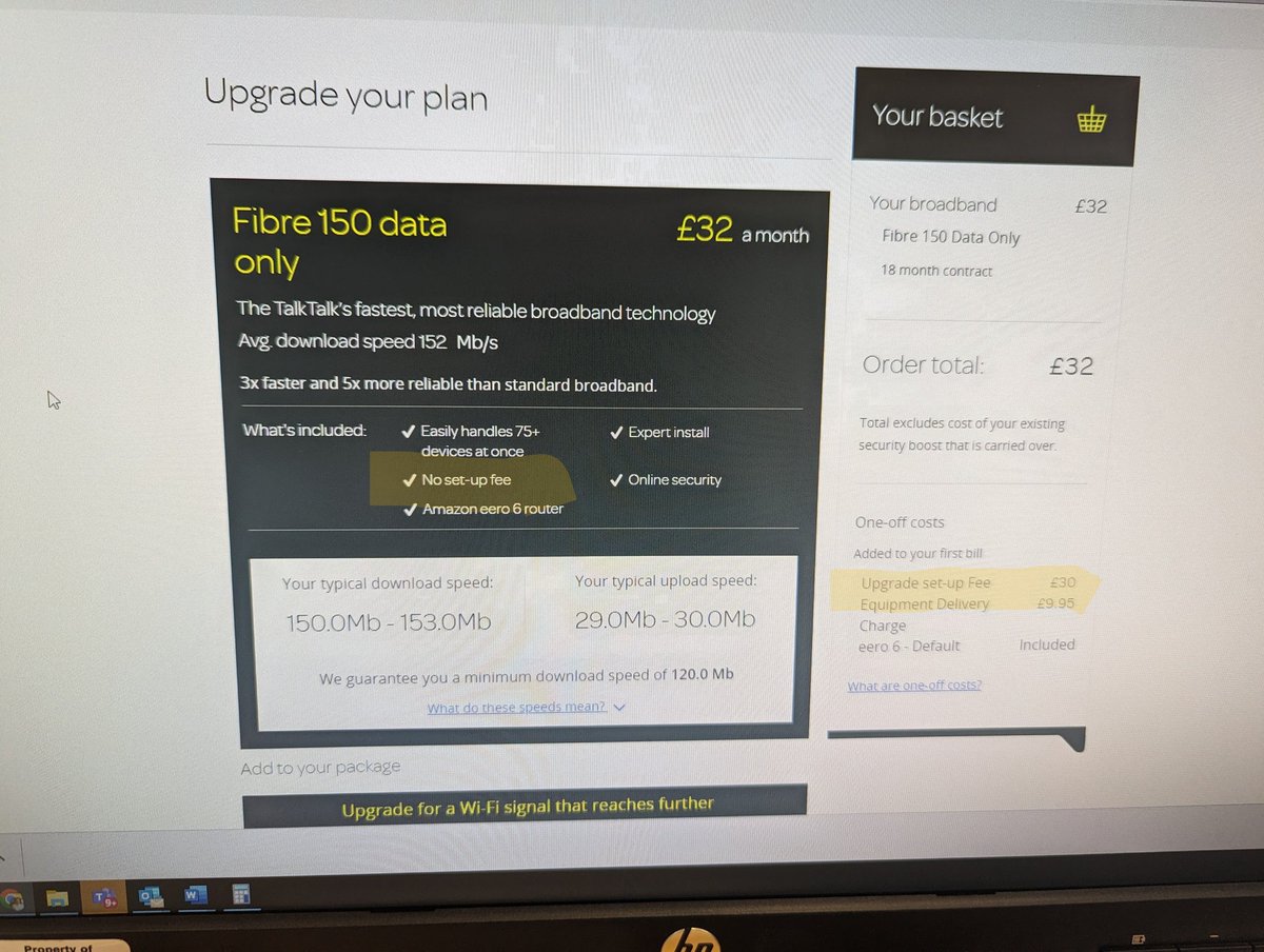 EllisNutt's tweet photo. @TalkTalk I do not understand, which is it? 

Our internet stability has been absolutely shocking since you told us fibre was now available. Really not happy to be held over a barrel to have to upgrade, then have to pay an uplifted setup cost on top of this https://t.co/kWov5g2lMT