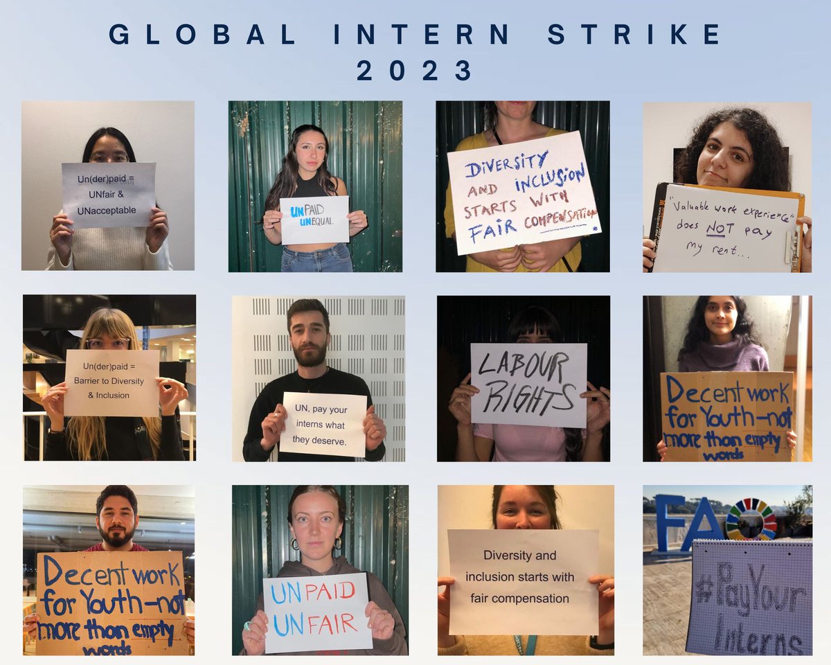 Today is the Global Intern Strike 2023! 🥳 

Join UN interns from Geneva, Copenhagen, Nairobi and more in striking for paid internships, basic rights and commitments to diversity and inclusion across all UN internships🇺🇳

#UNpaidisUNfair
#PayYourInterns
#GlobalInternStrike2023