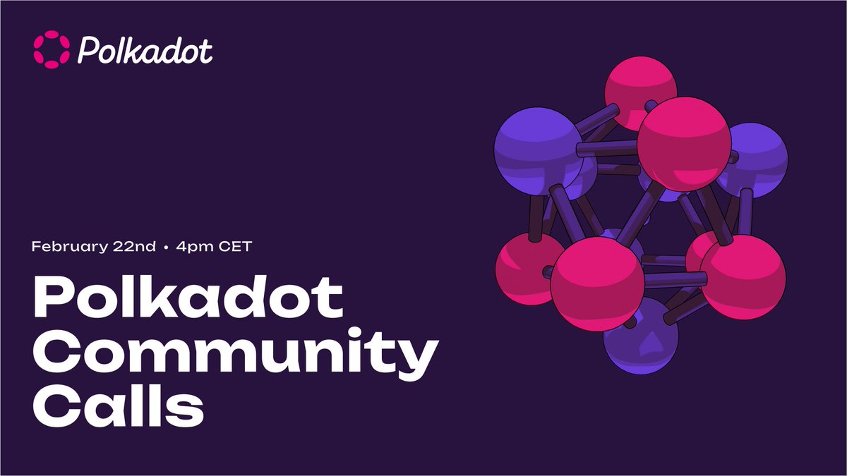 This Wednesday at 4pm CET, join the next #PolkadotCommunityCall to learn the latest in the ecosystem and hear from <a href="/AstarNetwork/">Astar Network</a>, <a href="/peaqnetwork/">peaq</a>, <a href="/InterlayHQ/">Interlay | Bitcoin DeFi</a>, <a href="/MoonwellDeFi/">Moonwell</a>, <a href="/AjunaNetwork/">Ajuna Network</a>, and other teams &amp; projects in the ecosystem.

To set a reminder: x.com/i/spaces/1LyxB…