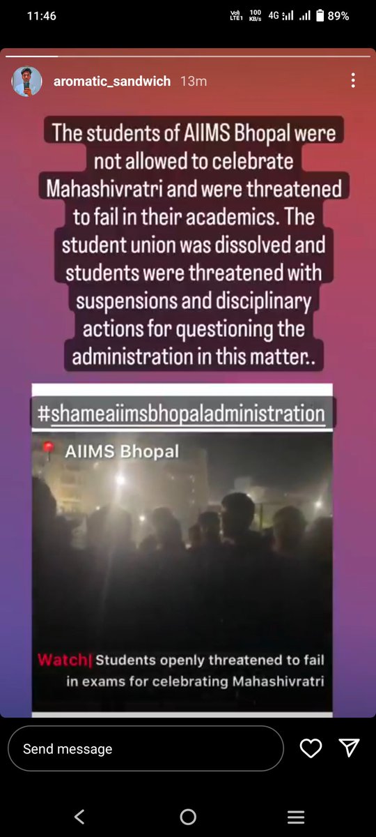 RitikMi98801427's tweet photo. Students at AIIMS bhopal denied to celebrate mahashivratri...is this is the day for which Bhagat Singh sacrificed his life , for this day netaji with the azad hind force faught and Lost their lives
#shameaiimsbhopaladministration#PMOIndia #MPNews
#moHFW_india
#JusticeForAIIMS https://t.co/oMQrDFIn5j