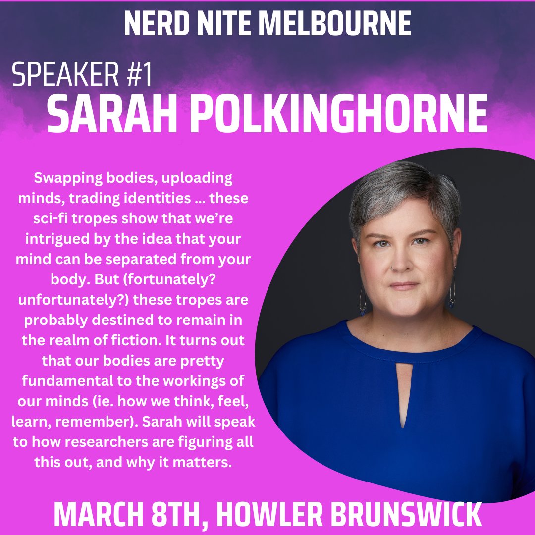 📢 Time to introduce our first speaker of 2023- Dr Sarah Polkinghorne (@sarahpolk)! 

Sarah will discuss how our minds and bodies are linked in terms of how we think, feel, learn and remember!!

Tickets are selling fast, so be sure to grab yours soon to avoid missing out!!