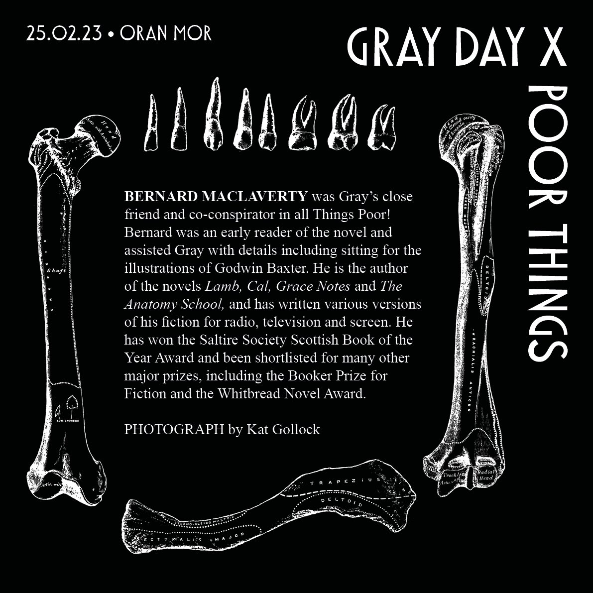 Meet our #GrayDay performer… <a href="/maclavertyB/">bernard maclaverty</a> 

Bernard was Gray’s close friend &amp; co-conspirator in all Things Poor! He was an early reader of the novel &amp; also posed for the portrait of Godwin Baxter!

He’s a fantastic storyteller, come hear his Gray tales! 
<a href="/OranMorGlasgow/">Òran Mór</a> 25.02.23