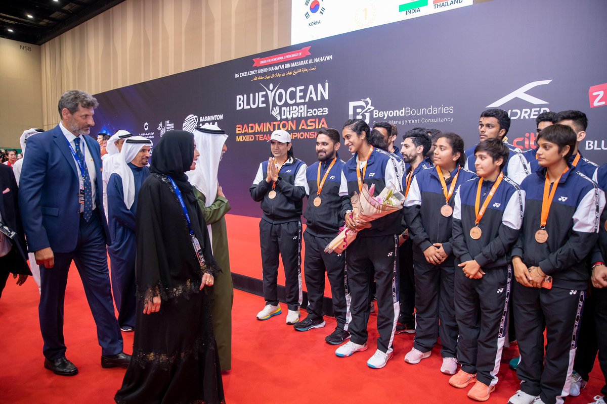 Pvsindhu1's tweet photo. Dubai!!! Here is to an electrifying week in the beautiful city of Dubaiii!!! 

The city has given us an Asian mixed team championship bronze medal🥉, which is a first for me and India both. After a injury Torn 2022, it’s good to have my first medal in the bag for 2023.1/2 https://t.co/qW2fdYQAkM