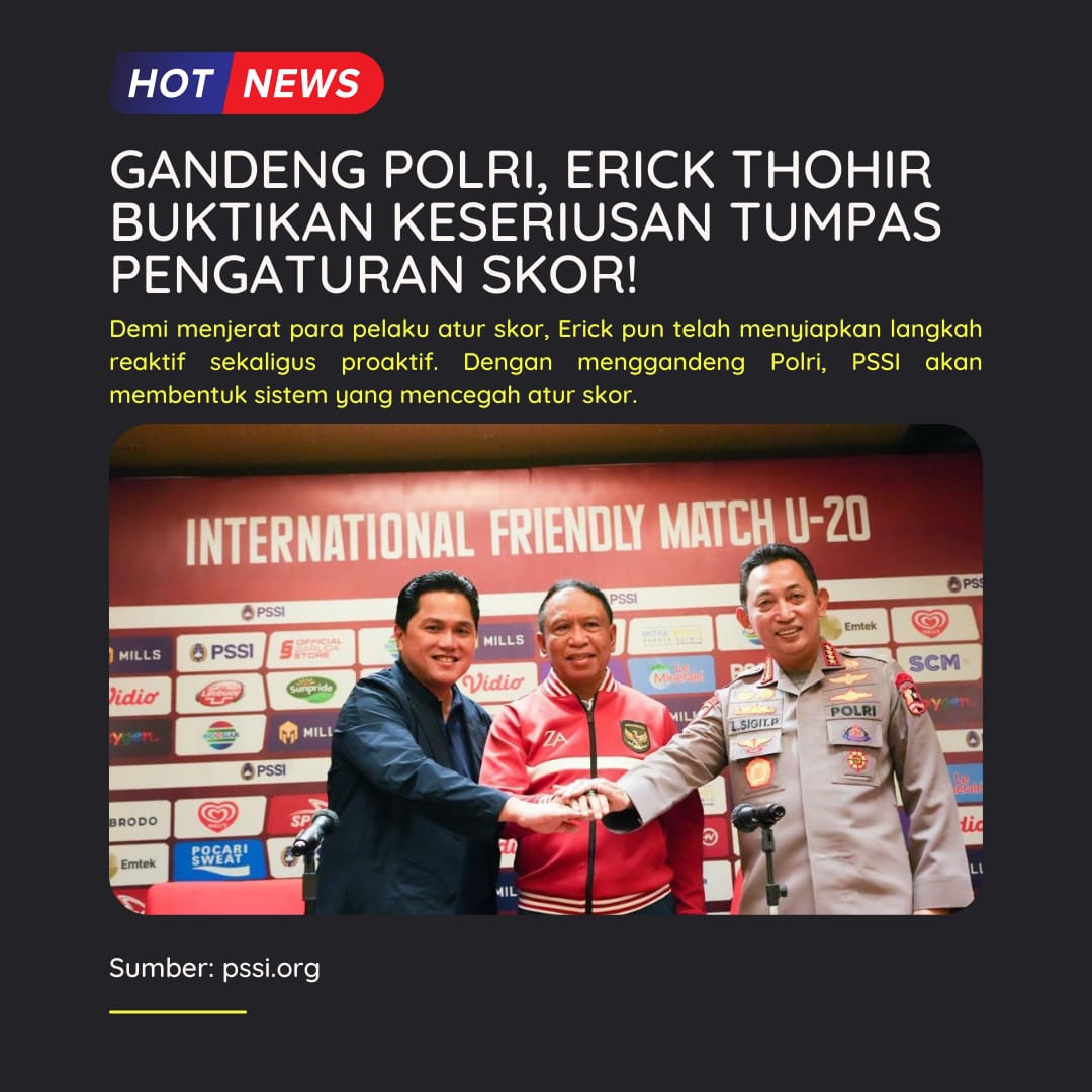 Raramanis05's tweet photo. Erick Thohir gandeng polri, sebagai keseriusan menumpas mafia skor di sepak bola indonesia https://t.co/lHtNpXMYFN