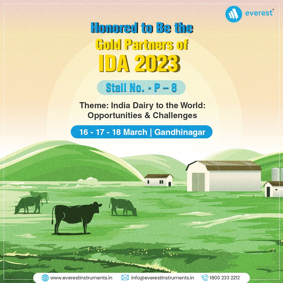 Everest_Twit's tweet photo. 49th Dairy Industry Conference of the #IDA2023, held on 16th-18th March 2023 in Gandhinagar. We're excited to announce that #EverestInstruments is participating as the Gold Partner of the event. You can visit our stall [P-8] in hall no: 12
@INDairy  @NDDB_Coop https://t.co/rm0Q3EHZ18