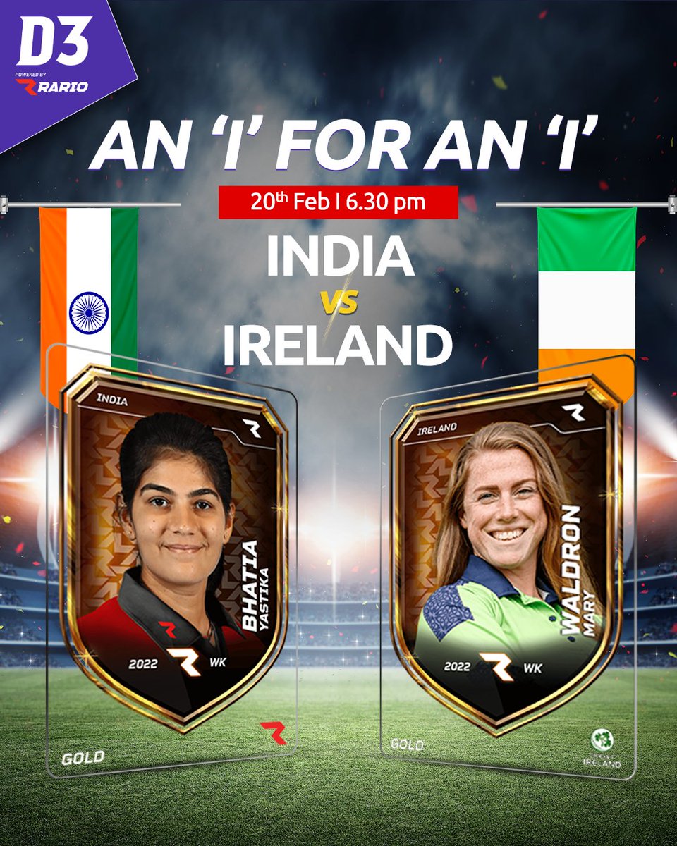 TheD3Official's tweet photo. 2 top teams gunning for glory, but only 1 will emerge victorious.
Ready with your #D3 team for this epic clash?
#WWC2023 #INDvsIRE #T20I #collectibles #digitalplayercards #playercards @rariohq https://t.co/etT3rVEpzW