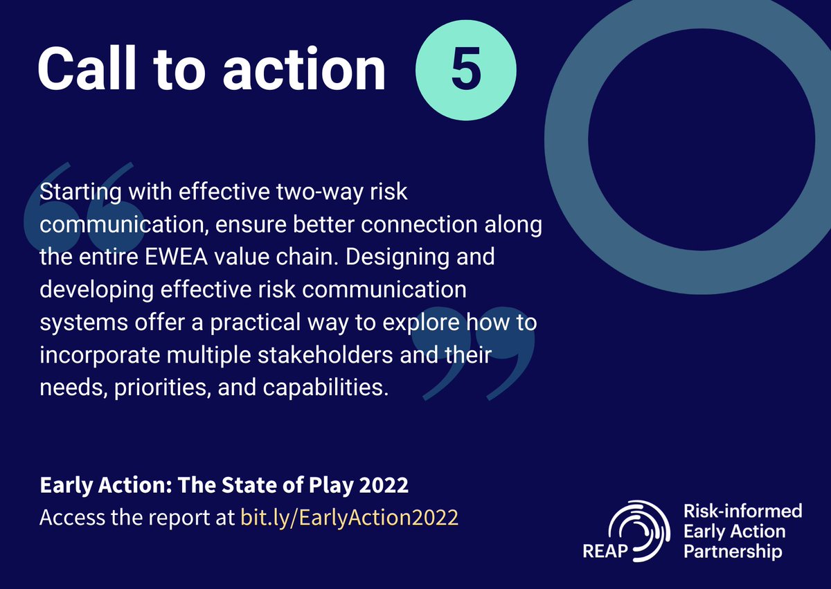 EarlyActionREAP's tweet photo. 5️⃣ Ensuring clear & effective communication along the #fullvaluechain is integral to enable society to take #earlyaction from #earlywarnings https://t.co/Ctf2Lm909c