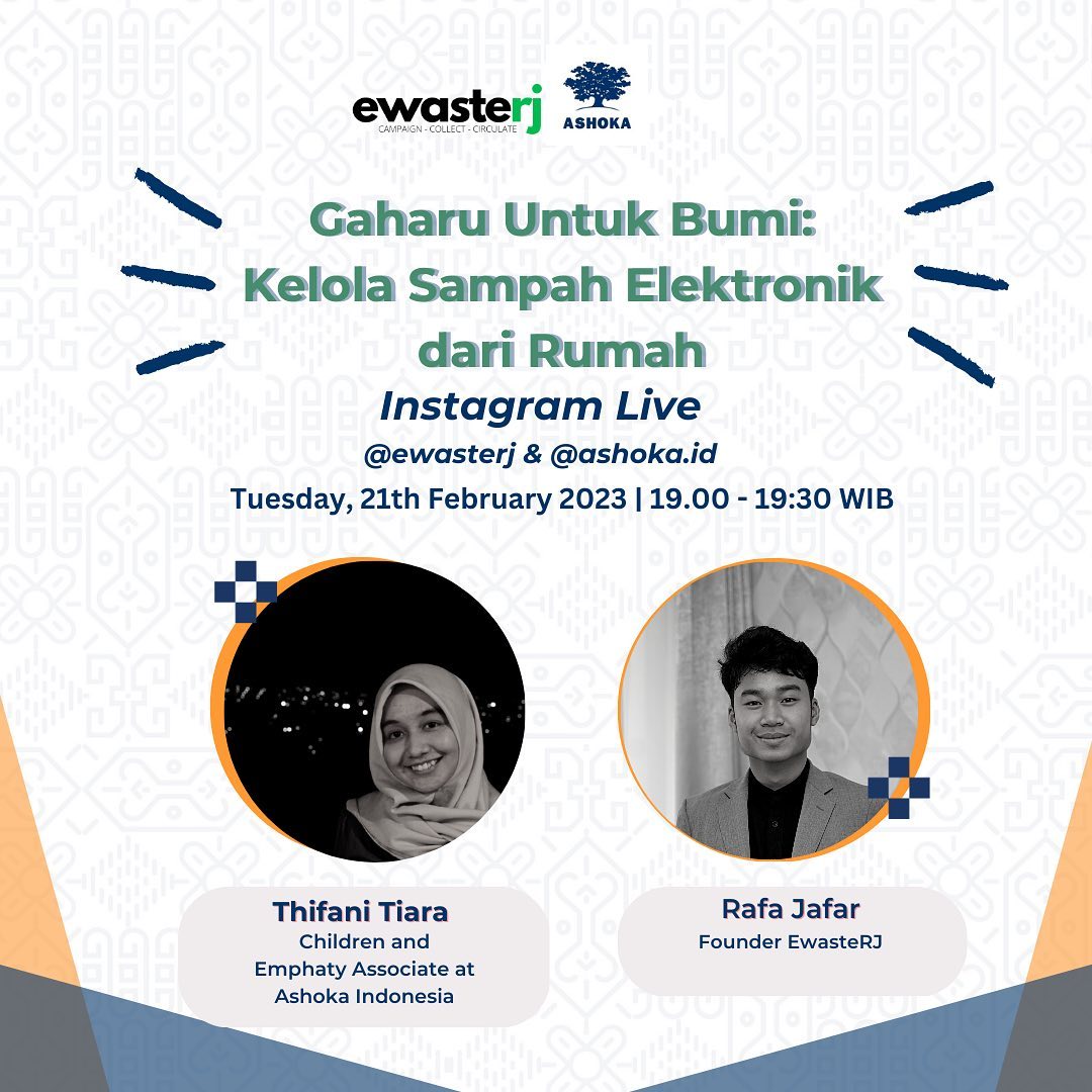 Pengelolaan sampah elektronik selalu menjadi isu yang menarik untuk di bahas. Penasaran, bagaimana Rafa Jafar bersama <a href="/EwasteRJ/">EwasteRJ Community</a> mengelola hal ini?

Ikuti Live IG-nya besok (21 Feb) di Instagram <a href="/ashokaindonesia/">Ashoka Indonesia</a> &amp; <a href="/EwasteRJ/">EwasteRJ Community</a> yaa! ✨