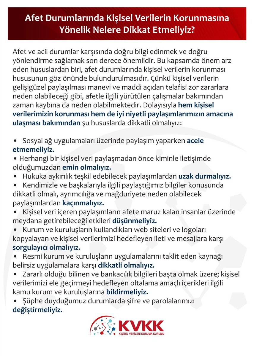 Afet Durumlarında Kişisel Verilerin Korunmasına Yönelik Nelere Dikkat Etmeliyiz?