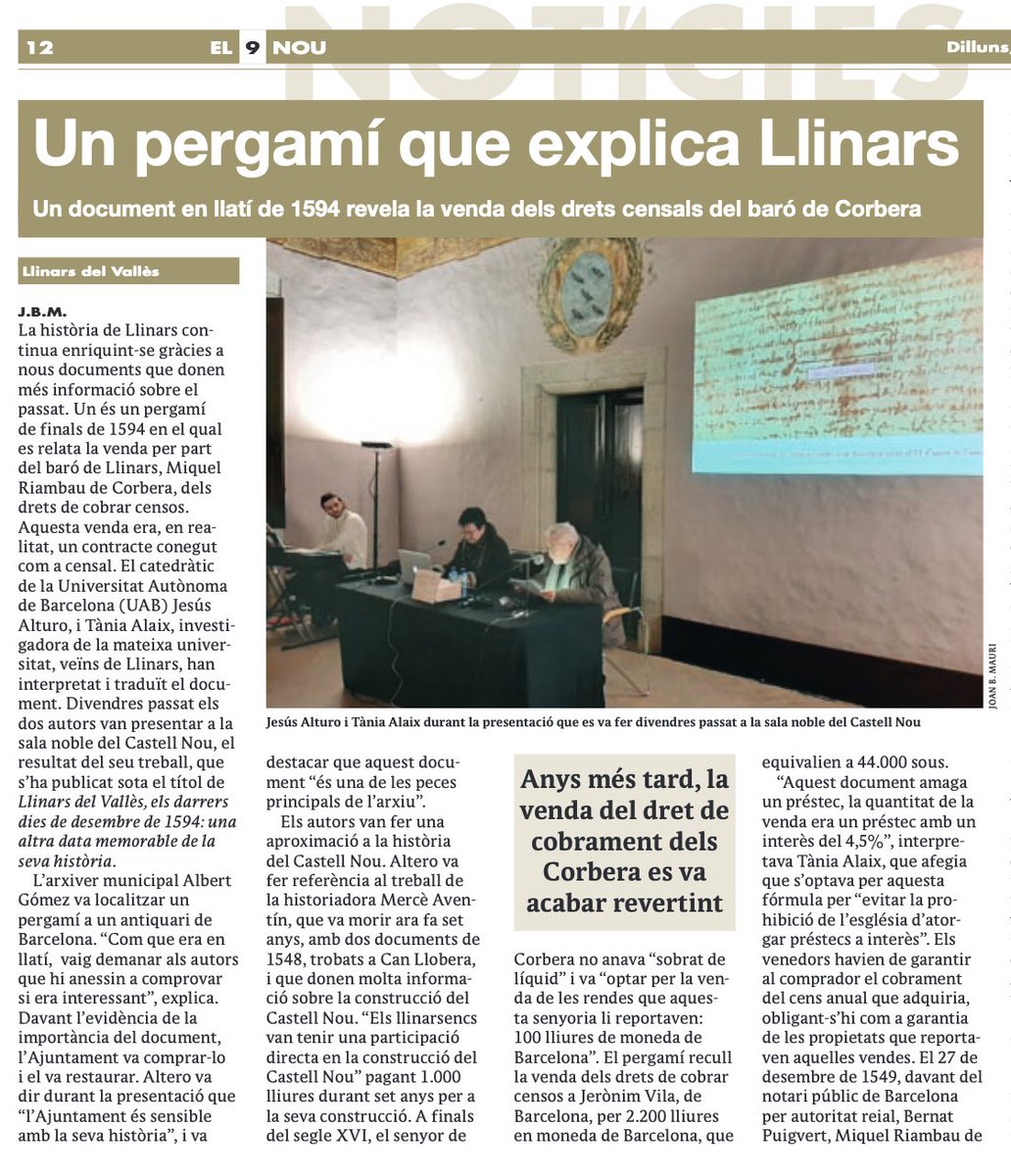 talaix's tweet photo. #llinarsdelvallès els darrers dies de desembre de 1594 amb @jesus_alturo @UABBarcelona Una nova publicació de @ajllinarsvalles Un document singular per a la #història del nostre poble i per a la història dels #costums jurídics de #Catalunya Un tast el trobareu avui al @el9nou_vor https://t.co/ybvRGL1hxt