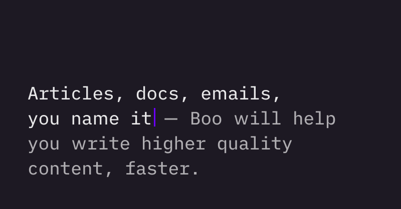boodotai's tweet photo. Meet Boo → https://t.co/pl2tUKaCZy

Boo makes writing painless. It's a smart AI ghostwriter that lives in a simple, beautiful text editor.