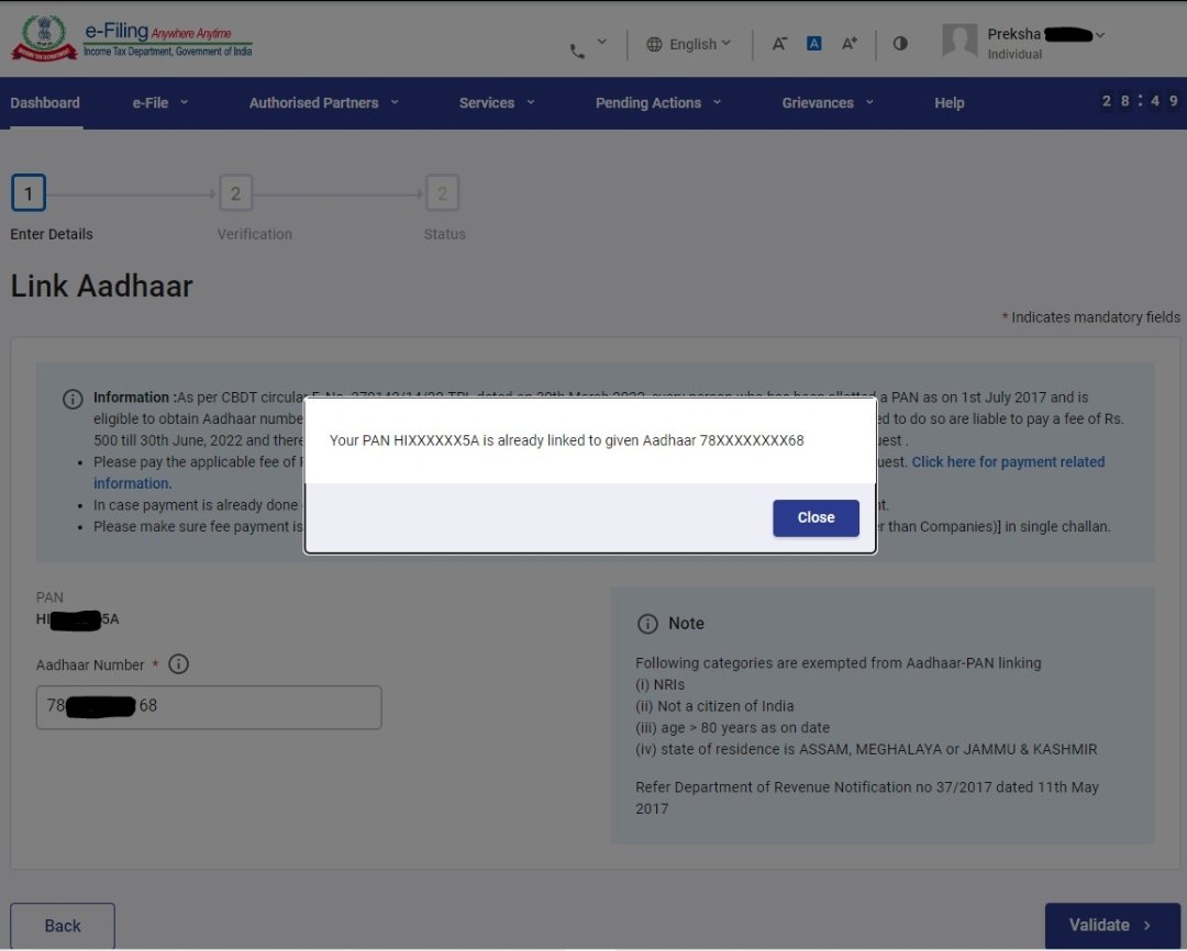 FilmyGST's tweet photo. @IncomeTaxIndia

Can't e-verify return through Aadhar as Aadhar is not linked.

Can't link Aadhar with PAN as Aadhar is already linked.

@abhishekrajaram https://t.co/0EgWCYtzIf
