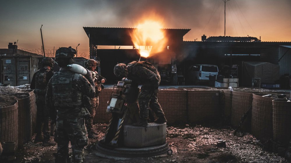 CSOJTF_Central's tweet photo. #CoalitionForces fire 120mm illumination rounds using an XM905 Advanced Mortar Protection System from a fire base in the #al_Shadaddi region, #Syria, Feb. 14, 2023. Illumination rounds can be used to disclose enemy formations, to signal, or to mark targets. #CSOJTF_Levant https://t.co/d5ryifLa8F