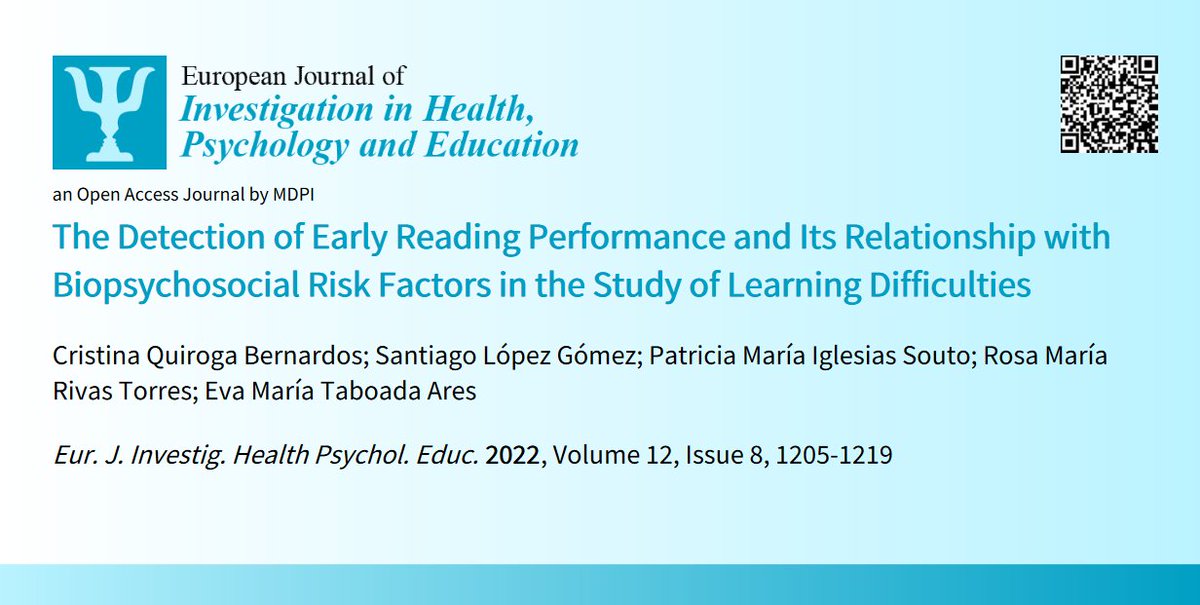 EJIHPE_MDPI's tweet photo. 🤩🥳Welcome to read📢👉"The #Detection of #EarlyReadingPerformance &amp; Its #Relationship with #BiopsychosocialRiskFactors in the Study of #LearningDifficulties"📜by🧑‍🎓C. Quiroga Bernardos et al.:📍https://t.co/mSoyVeCBco
#readingdifficulties #developmentaldyslexia #alphabetknowledge https://t.co/sQfE8A7UX0