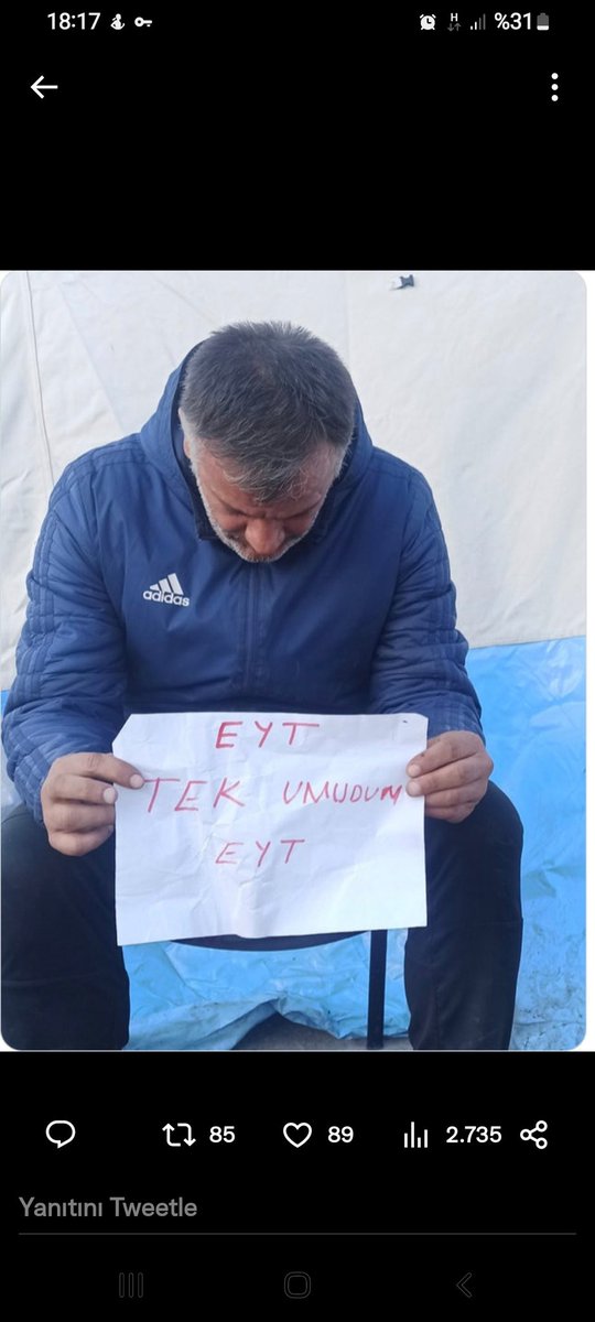 Sayın Grup Başkanım 

<a href="/akbasogluemin/">Av. M.Emin AKBAŞOĞLU 🇹🇷</a>
<a href="/mustafaelitas/">Mustafa Elitaş</a>
Sözünüze  itimat ettik Size Güvendik 

<a href="/TBMMresmi/">TBMM</a>

Sonuç  Bekliyoruz..

Depremden Afet bölgesinde #EYT li dostlarımızda yasanın  Biran evvel çıkmasını  bekliyor
EYTResmiGazeteye

#VekillerTBMMye