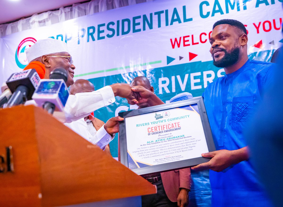 atiku's tweet photo. Last night, I met with Rivers State Stakeholders in Abuja. I discussed with them why the Rivers Recovery rally was shelved: My ambition is not worth the blood of anyone. I assured them that Rivers State and its people will remain dear to my heart long after the elections. -AA https://t.co/J5mmNrFnYo