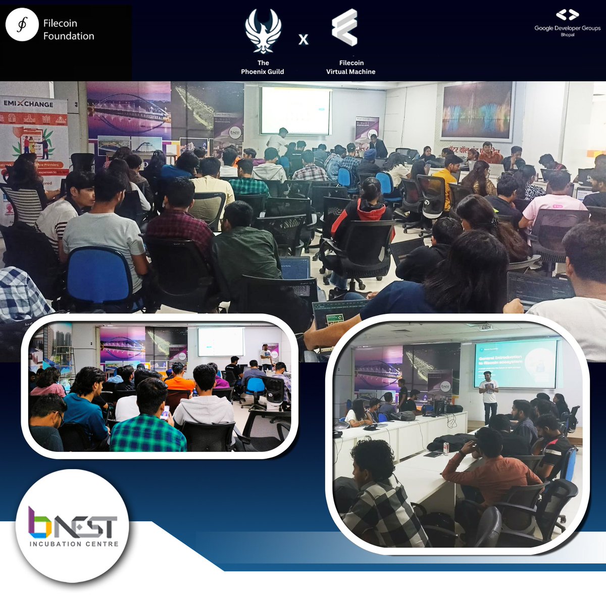bnestbpl's tweet photo. "Blockchain Coding Event-Introduction to Filecoin Virtual Machine Mainnet" organised by #GoogleDevelopersGroup , #FilecoinOrbit
 &amp; #ThePhoenixGuild in collaboration with #B_NeST on 19th Feb'23
#startupindia
#BlockchainCoding 
#Filecoin_Virtual_Machine_Mainnet https://t.co/yMG8xg7IUk