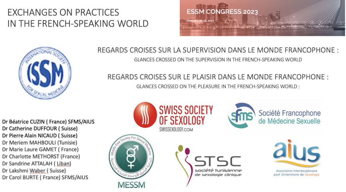 Grace a votre présence, notre symposium fut un grand succès.

Des discussions concernant la supervision et le plaisir sexuel … a creuser lors de nos prochaines rencontres 

<a href="/essm_tweets/">European Society for Sexual Medicine (ESSM)</a> 
<a href="/CarolBurte/">carol burte</a> 
<a href="/jpgraziana/">Jean Pierre Graziana</a> <a href="/FaixUrologue/">Faix Antoine</a>