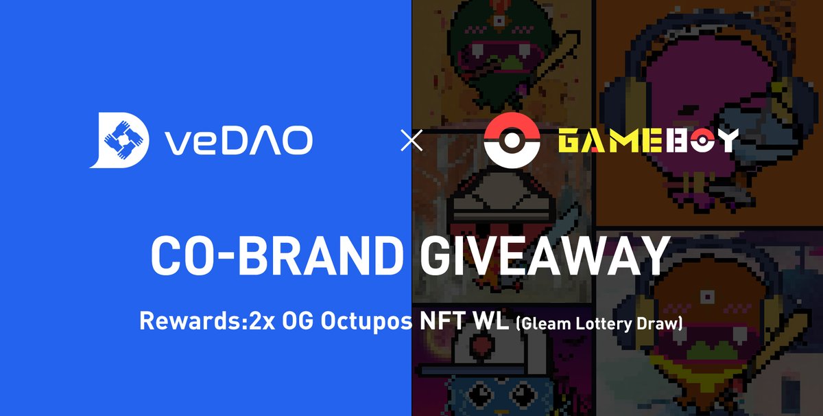 TrendX_official's tweet photo. 📢@vedao_official ⚔️ @GameBoyNFTs Co-brand Giveaway ⏰72Hrs

👀@GameBoyNFTs: a GameFi aggregator platform

🎁Rewards:
@GameBoyNFTs - 2x OG Octopus NFT WL, worth a 239U @TheLostLandNFT Mainnet Land NFT➕future token airdrop➕platform PASS

👇Click to enter: https://t.co/To6eubYD0x https://t.co/jiwCobcVEh