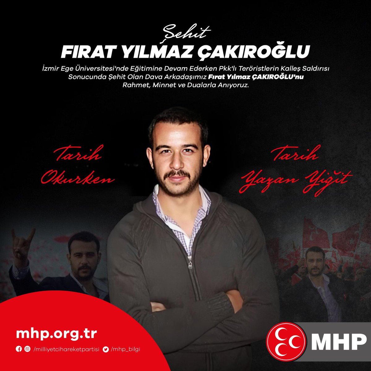 İzmir Ege Üniversitesi'nde eğitimine devam ederken Pkk'lı teröristlerin kalleş saldırısı sonucunda Şehit olan dava arkadaşımız #FıratYılmazÇakıroğlu'nu rahmet, minnet ve dualarla anıyoruz.