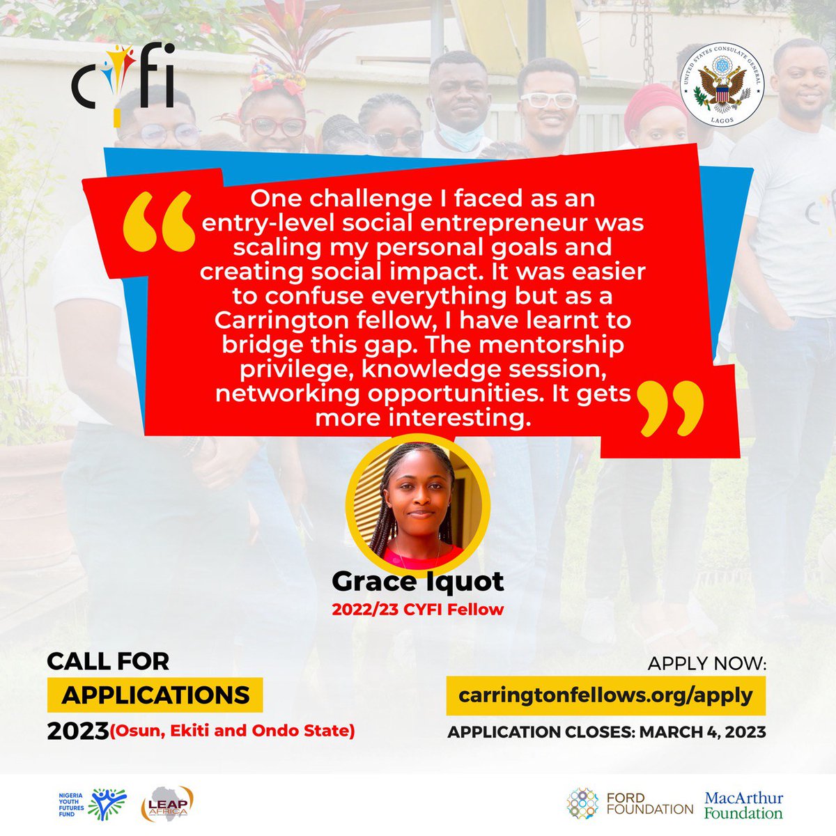 CYFIfellows's tweet photo. CYFI Programme Opens in Osun, Ondo, and Ekiti States;

- Are you between the ages of 21 to 35?
- Do you want to develop your civic leadership capacity? 
- Do you reside in Osun, Ekiti, and Ondo States?

Then the CYFI program is right for you.
Apply now at https://t.co/tkwZpfB4AM https://t.co/6xK7yAoRow