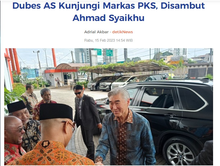 TIBA - TIBA PKS
.
.
.

Kita ga perlu suudzon terhadap kunjungan dubes AS ke PKS. Hati - hati boleh. Dan harus.

Kenapa AS pilih datang ke PKS dimana salah satu maksud kedatangannya adalah bahas soal pemilu 2024, sebagai warga negara, wajib hukumnya kita mencermati.