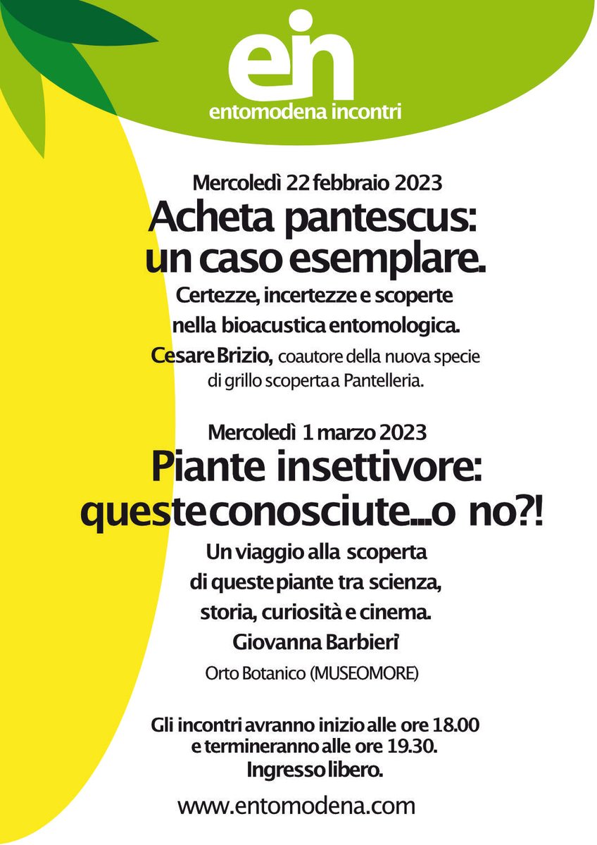 GMSN_Entomodena's tweet photo. Prossimi incontri #EntoModena
#modena #educazione #ambiente #natura https://t.co/v8KmiOjPux